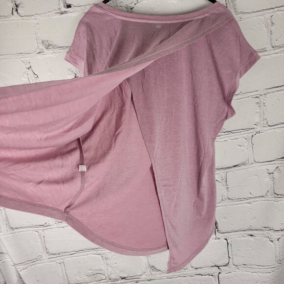 YOGALICIOUS Womens L Pink Open Back Yoga Shirt Short Sleeve Athleisure Workout - Picture 5 of 5